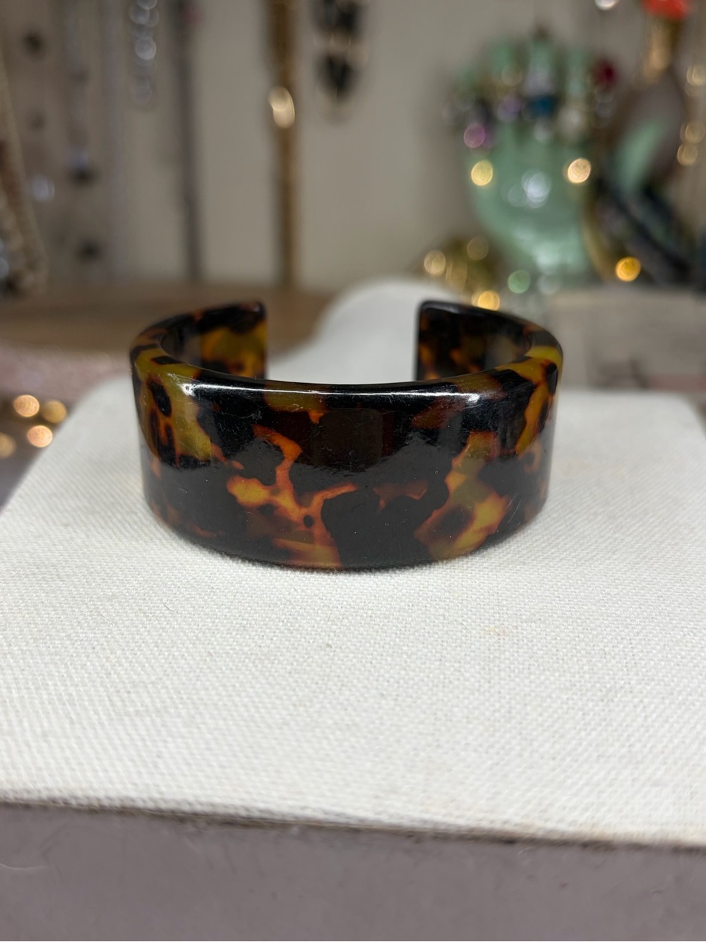 Vintage Lucite Cuff Bracelet Bangle Tortoiseshell Jewelry Mid Century Retro